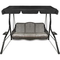 PREMIER Toit De Rechange Pour Balancelle De Jardin, Housse De Rechange, Toit De Balanoire, Canopée Pour Balancelle Remplacement De L'Auvent De Balanoire Extérieure Pour Balanoire De Jardin 3 Places（195 * 125 * 15cm Noir）