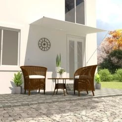 JN.SONGS Auvent Rétractable En Acier Store Banne Angle Hauteur Réglable Pour Terrasse Fenêtre Crème - 250x150 Cm -Tente de réception Soldes 60580288 5