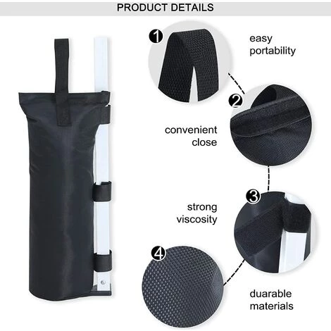 FLYME Sac De Sable Parasol ,Revêtement Imperméable En Pvc En Tissu Oxford 600D,Tente Extérieure Sac De Sable Pare-soleil Support Sac De Sable Publicité Hangar Sac De Sable Fixe Coupe-vent,4pack,noir 5 FLYME Sac De Sable Parasol ,Revêtement Imperméable En Pvc En Tissu Oxford 600D,Tente Extérieure Sac De Sable Pare-soleil Support Sac De Sable Publicité Hangar Sac De Sable Fixe Coupe-vent,4pack,noir - Image 3