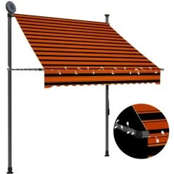 FIMEI Auvent Manuel Rétractable Avec LED 150 Cm Orange Et Marron