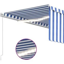 FIMEI Auvent Manuel Rétractable Avec Store Et LED 4,5x3 M Bleu Blanc 11 FIMEI Auvent Manuel Rétractable Avec Store Et LED 4,5x3 M Bleu Blanc -Tente de réception Soldes 60968558 5