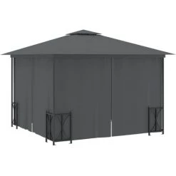 FIMEI Tonnelle Avec Parois Et Toit Double 3x3 M Anthracite -Tente de réception Soldes 60973372 5