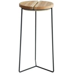 Louis Moulin Sellette Industrielle Haute Fer Rond Plateau Bois - 61x30 Cm - Acier époxy
