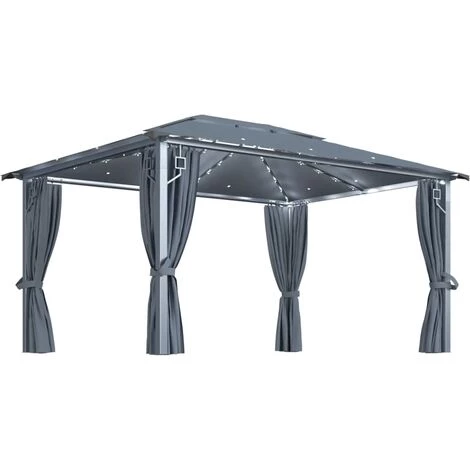 TRUE DEAL Tonnelle Avec Rideau Et Lumières LED 4x3 M Anthracite Aluminium 4 TRUE DEAL Tonnelle Avec Rideau Et Lumières LED 4x3 M Anthracite Aluminium – Image 2