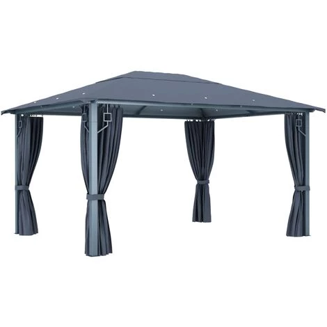 TRUE DEAL Tonnelle Avec Rideau Et Lumières LED 4x3 M Anthracite Aluminium 6 TRUE DEAL Tonnelle Avec Rideau Et Lumières LED 4x3 M Anthracite Aluminium – Image 4