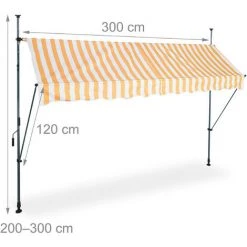 Relaxdays Auvent Pour Balcon, Hauteur Réglable, Sans Percer, Anti-UV, Largeur 300 Cm, Blanc-orange -Tente de réception Soldes 61314059 5