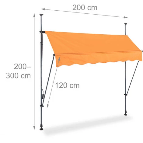 Relaxdays Auvent Pour Balcon, Hauteur Réglable, Sans Percer, Anti-UV, 200 X 120 Cm, Orange-gris 7 Relaxdays Auvent Pour Balcon, Hauteur Réglable, Sans Percer, Anti-UV, 200 X 120 Cm, Orange-gris - Image 5