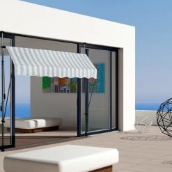 Relaxdays Auvent Pour Balcon, Hauteur Réglable, Sans Percer, Anti-UV, 350 X 120 Cm, Blanc-gris -Tente de réception Soldes 61314230 3