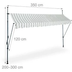 Relaxdays Auvent Pour Balcon, Hauteur Réglable, Sans Percer, Anti-UV, 350 X 120 Cm, Blanc-gris -Tente de réception Soldes 61314230 5