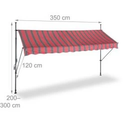 Relaxdays Auvent Pour Balcon, 350 Cm De Large, Hauteur Réglable, Sans Percer, Anti-UV, Gris/rouge -Tente de réception Soldes 61314281 5