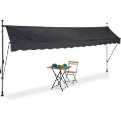Relaxdays Auvent Pour Balcon, Hauteur Réglable, Sans Percer, Anti-UV, 400 Cm De Large, Anthracite-gris
