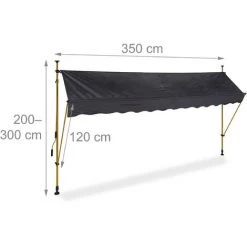 Relaxdays Auvent Pour Balcon, Hauteur Réglable, Sans Percer, Anti-UV, 350 X 120 Cm, Anthracite-doré -Tente de réception Soldes 61314434 5