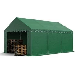 INTENT24.FR INTENT24 Abri / Tente De Stockage ECONOMY - 4 X 6 M En Vert Fonce - Toile PVC Env. 500g/m² Imperméable / Protection Contre Les Rayons UV (80+) / Structure Robuste En Acier Galvanisé - Vert
