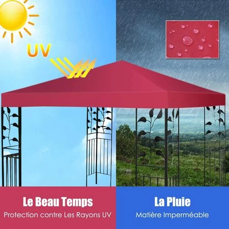 GOPLUS Toile De Rechange Pour Pavillon B?che Pour Tonnelle Imperméable B?che De Tente Fait En Polyester-3M X 3M-Beige/Vert/Rouge (Rouge) 4 GOPLUS Toile De Rechange Pour Pavillon B?che Pour Tonnelle Imperméable B?che De Tente Fait En Polyester-3M X 3M-Beige/Vert/Rouge (Rouge) - Image 2