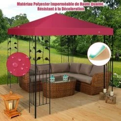 GOPLUS Toile De Rechange Pour Pavillon B?che Pour Tonnelle Imperméable B?che De Tente Fait En Polyester-3M X 3M-Beige/Vert/Rouge (Rouge) 9 GOPLUS Toile De Rechange Pour Pavillon B?che Pour Tonnelle Imperméable B?che De Tente Fait En Polyester-3M X 3M-Beige/Vert/Rouge (Rouge) -Tente de réception Soldes 62885750 3