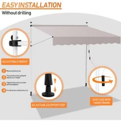 EINFEBEN Auvent Pince Auvent Balcon Auvent Bras Articulé Auvent Résistant Aux UV Hydrofuge Terrasse Jardin Balcon - Beige -Tente de réception Soldes 63579188 4