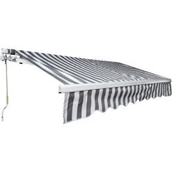 EINFEBEN Store De Balcon Store Banne Manuel Store Extérieur Auvent Balcon Articulé Anti-UV Terrasse Jardin Gris Blanc 250 X 200 Cm - Gris