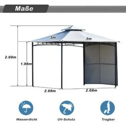 JN.SONGS Tonnelle De Jardin Avec écran Latéral Tente Pavillon Revêtement Hydrofuge 180 G/m² Pour Patio Jardins 3x3x2.68 M Gris -Tente de réception Soldes 63780381 3