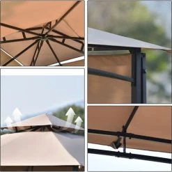 JN.SONGS Tonnelle De Jardin Avec écran Latéral Tente Pavillon Revêtement Hydrofuge 180 G/m² Pour Patio Jardins 3x3x2.68 M Brun Clair 11 JN.SONGS Tonnelle De Jardin Avec écran Latéral Tente Pavillon Revêtement Hydrofuge 180 G/m² Pour Patio Jardins 3x3x2.68 M Brun Clair -Tente de réception Soldes 63780382 5