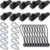 ALMI 10 Set De Pince à Bâche Noir,Clips De Bâche Avec Mousqueton Tendeur Corde Pour Les Auvents De Camping Bâche De Caravane