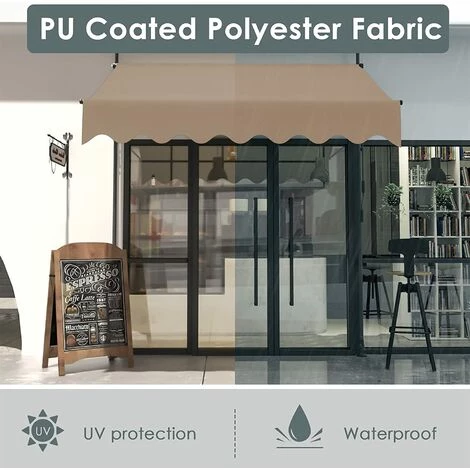 AICOK Auvent De Balcon Rétractable En Métal Et Polyester, Résistant Aux UV Et à L'eau, Hauteur Réglable, Avec Manivelle Sans Perçage, 300 X 120 Cm, Beige 4 AICOK Auvent De Balcon Rétractable En Métal Et Polyester, Résistant Aux UV Et à L'eau, Hauteur Réglable, Avec Manivelle Sans Perçage, 300 X 120 Cm, Beige - Image 2