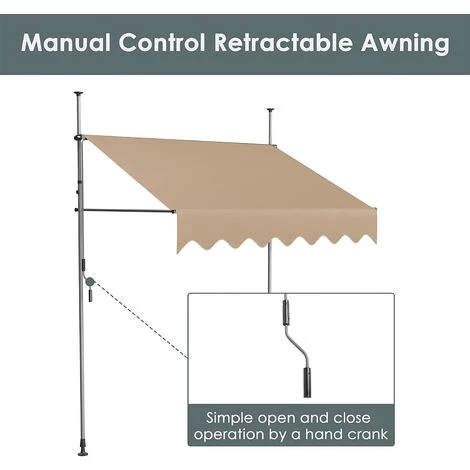 AICOK Auvent De Balcon Rétractable En Métal Et Polyester, Résistant Aux UV Et à L'eau, Hauteur Réglable, Avec Manivelle Sans Perçage, 300 X 120 Cm, Beige 5 AICOK Auvent De Balcon Rétractable En Métal Et Polyester, Résistant Aux UV Et à L'eau, Hauteur Réglable, Avec Manivelle Sans Perçage, 300 X 120 Cm, Beige - Image 3
