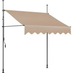 AICOK Auvent De Balcon Rétractable En Métal Et Polyester, Résistant Aux UV Et à L'eau, Hauteur Réglable, Avec Manivelle Sans Perçage, 250 X 120 Cm, Beige