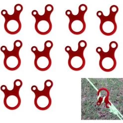 AOUGO Lot De 10 Ajusteurs De Cordon De Boucle De Corde De Vent En Aluminium Pour Tente Camping Randonnée Sac à Dos Activité De Plein Air, Rouge