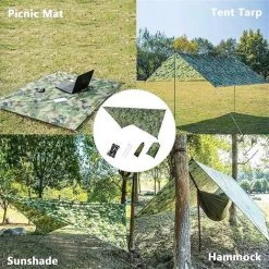 CARILLONSàVENT Camping Tente Tarp 3 * 3M Etanche à Coupe-vent De La Pluie Tente De Pluie Plueule Tarp Portable Tarpaulin Shelter Sunshade Canopy, Pour La Pêche En Plein Air Randonnée En Camping (Couleur: Camouflage Carivent -Tente de réception Soldes 64139913 3