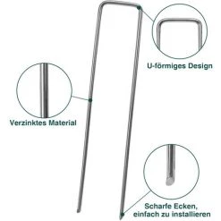 SWANEW 200x Ancre Au Sol Piquets En Acier Galvanisé 150x25mm Ancrage Au Sol Pour Bâches Filets De Jardinage En U Arrondi - Argent 8 SWANEW 200x Ancre Au Sol Piquets En Acier Galvanisé 150x25mm Ancrage Au Sol Pour Bâches Filets De Jardinage En U Arrondi - Argent -Tente de réception Soldes 64174930 2