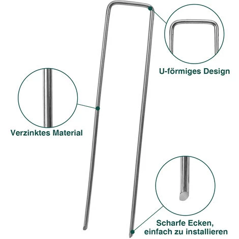SWANEW 200x Ancre Au Sol Piquets En Acier Galvanisé 150x25mm Ancrage Au Sol Pour Bâches Filets De Jardinage En U Arrondi - Argent 4 SWANEW 200x Ancre Au Sol Piquets En Acier Galvanisé 150x25mm Ancrage Au Sol Pour Bâches Filets De Jardinage En U Arrondi - Argent - Image 2
