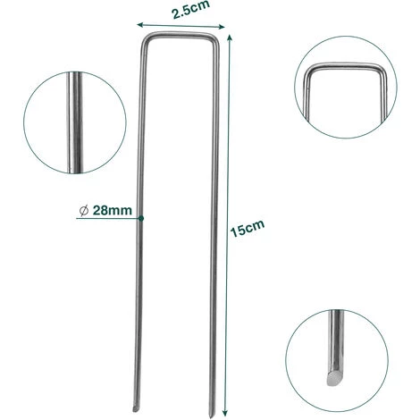 SWANEW 200x Ancre Au Sol Piquets En Acier Galvanisé 150x25mm Ancrage Au Sol Pour Bâches Filets De Jardinage En U Arrondi - Argent 5 SWANEW 200x Ancre Au Sol Piquets En Acier Galvanisé 150x25mm Ancrage Au Sol Pour Bâches Filets De Jardinage En U Arrondi - Argent - Image 3