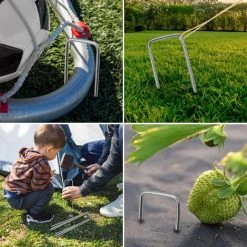 SWANEW 100x Ancre Au Sol Piquets En Acier Galvanisé 150x25mm Ancrage Au Sol Pour Bâches Filets De Jardinage En U Arrondi - Argent -Tente de réception Soldes 64175071 4