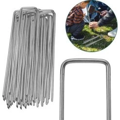 VINGO 50x Ancre Au Sol Piquets En Acier Galvanisé 150x25mm Ancrage Au Sol Pour Bâches Filets De Jardinage En U Arrondi - Argent