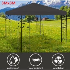 TolleTour Toit De Rechange 3x3M Avec Conduit De Cheminée Toit De Pavillon Imperméable Bâche De Toit Pour Tente De Réception - Anthracite