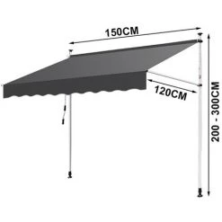 TolleTour Auvent Balcon Auvent Pince Auvent Bras Articulé Auvent Protection Solaire Rétractable UV Gris 1.5M - Gris -Tente de réception Soldes 64361746 2