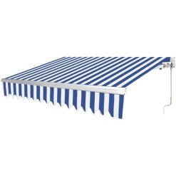 EINFEBEN Store De Balcon Store Banne Manuel Store Extérieur Auvent Balcon Articulé Anti-UV Terrasse Jardin Bleu Blanc 250 X 200 Cm - Bleu