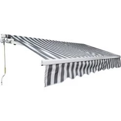 VINGO Store De Balcon Store Banne Manuel Store Extérieur Auvent Balcon Articulé Anti-UV Terrasse Jardin Gris Blanc 250 X 200 Cm - Gris
