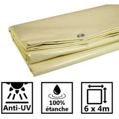 UNIVERS DU PRO Bâche Speciale Pergola Et Tonnelle 4.10 X 3.10 M IVOIRE Haute Protection UV Avec Oeillets -Tente de réception Soldes 6464225 4