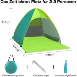 MINKUROW Abri De Plage, Tente De Plage Portable Extra Légère, Abri Solaire Pour 2-3 Personnes, Y Compris Sac De Transport Et Piquets De Tente, Protection UV, Tente De Plage Pour Famille, Plage, Jardin, Camping Rose + Rose (vert) -Tente de réception Soldes 64682322 3