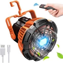 SINCèREETALI Ventilateur De Camping Avec Lanterne LED 3 En 1 Portable Pour Tente, Ventilateur De Camping Rechargeable, Batterie Externe, Télécommande Avec Anneau De Suspension Pour Intérieur/extérieur, Camping, Randonnée, Maison, Bureau, Voiture, Pannes D'urgence