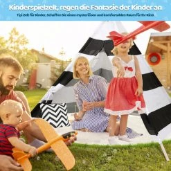 VINGO Tipi Tente Pour Enfants Tente De Jeu Indienne Avec Sac De Rangement 120x120CM - Noir -Tente de réception Soldes 64734424 5