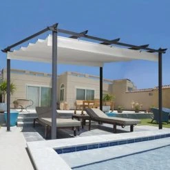 IDMARKET Pergola Toit Rétractable 4 Pieds 3x4 M Tonnelle écrue - Beige