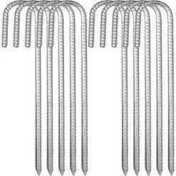 LLOVE Ancres De Sol En Lot De 10, Piquets De Tente En Acier Galvanisé,piquets De Fixation Avec Crochet En J, 12 Pouces Trampoline Auvent Ancrage Au Sol En Acier Très Résistant