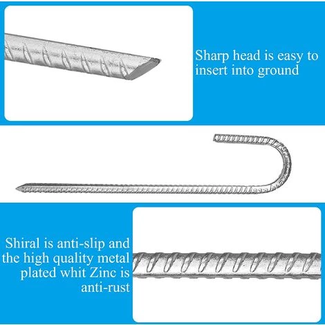 LLOVE Ancres De Sol En Lot De 10, Piquets De Tente En Acier Galvanisé,piquets De Fixation Avec Crochet En J, 12 Pouces Trampoline Auvent Ancrage Au Sol En Acier Très Résistant 6 LLOVE Ancres De Sol En Lot De 10, Piquets De Tente En Acier Galvanisé,piquets De Fixation Avec Crochet En J, 12 Pouces Trampoline Auvent Ancrage Au Sol En Acier Très Résistant – Image 4