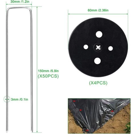 LLOVE Piquets De Jardin, Piquets De Fixation De Jardin, Piquets De Fixation Tente 2,5 Mm D'épaisseur, 15 Cm/2,5 Cm, Pour Fixer Le Tissu De Mauvaises Herbes, Les Feuilles De Sol (50 PCS /4 Rondelle) 4 LLOVE Piquets De Jardin, Piquets De Fixation De Jardin, Piquets De Fixation Tente 2,5 Mm D'épaisseur, 15 Cm/2,5 Cm, Pour Fixer Le Tissu De Mauvaises Herbes, Les Feuilles De Sol (50 PCS /4 Rondelle) - Image 2