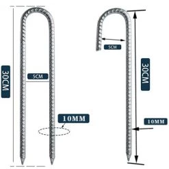 PERLE RARE Piquets De Tente En Acier 4 Pièces Kit Fixation Trampoline En J Galvanisé Tente Pour Trampoline Pour Tente De Camping Balançoire Auvents De Trampoline (10 Mm X 30 Cm) -Tente de réception Soldes 64904521 3