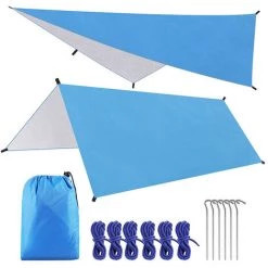 Camping Tente Tarp 3 * 3M Etanche à Coupe-vent De La Pluie Tente De Pluie Plueule Tarp Portable Tarpaulin Shelter Sunshade Canopy, Pour La Pêche En Plein Air Randonnée En Camping (Couleur: Bleu) 56Vingt