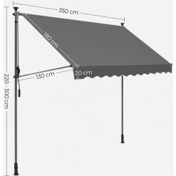 HELLOSHOP26 Store Banne Manuel Store Extérieur Terrasse Réglable En Hauteur Avec Manivelle Protection Solaire Pour Balcon Terrasse Jardin 350 X 130 Cm Gris Anthracite - Gris -Tente de réception Soldes 65316150 4