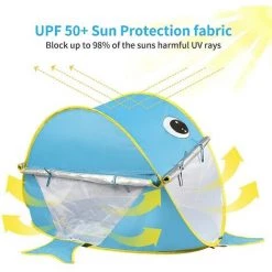 BDD Tente De Plage Pour Bébé Pop Up Avec Piscine, Tente D'ombre De Requin Portable, Tente De Plage Extérieure Bleu -Tente de réception Soldes 65375561 4